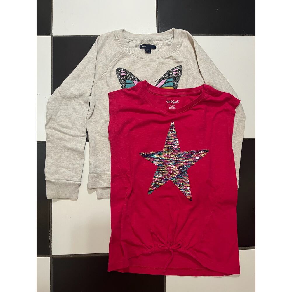 Lot of 2 Girls' size 8 shirts Cat & Jack + GAP Kids sequins